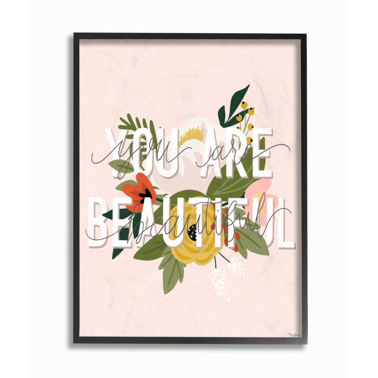 Stupell Industries You Are Beautiful Pink Flower with Black Frame Wall Accent